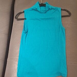 Elegant Sleeveless Turquoise Mock Neck Top